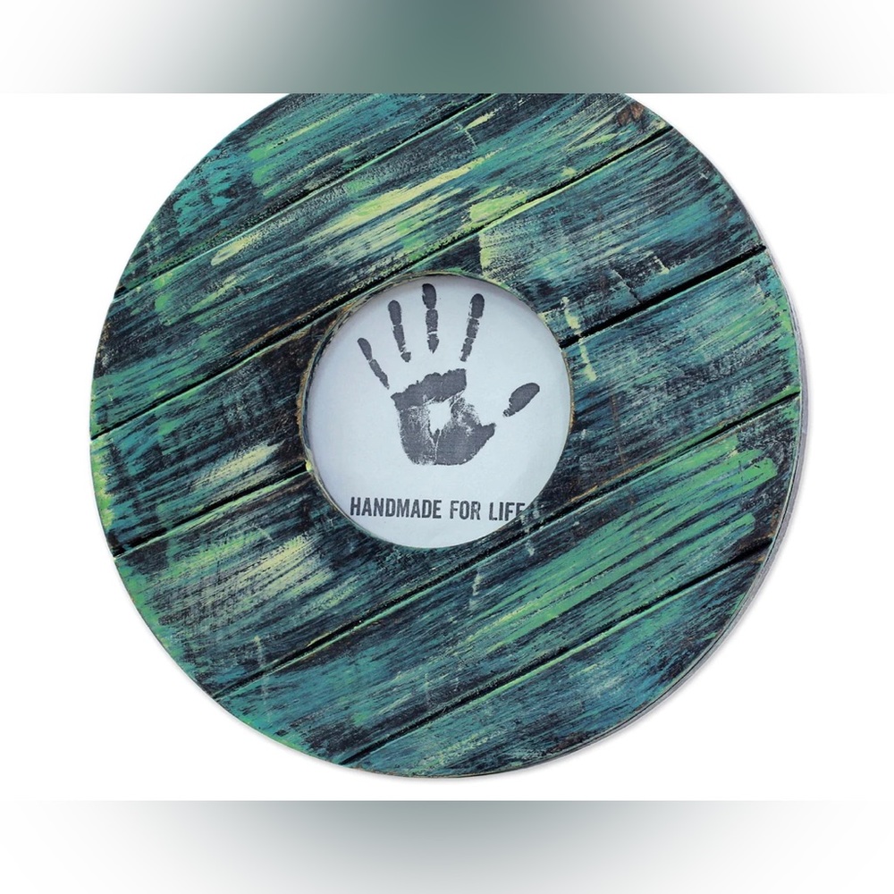 Nociva Round Wood Photo Frame in Blue and Green